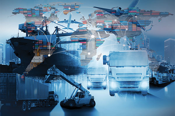 Global business of Container Cargo freight train for Business logistics concept, Air cargo trucking, Rail transportation and maritime shipping, Online goods orders worldwide
